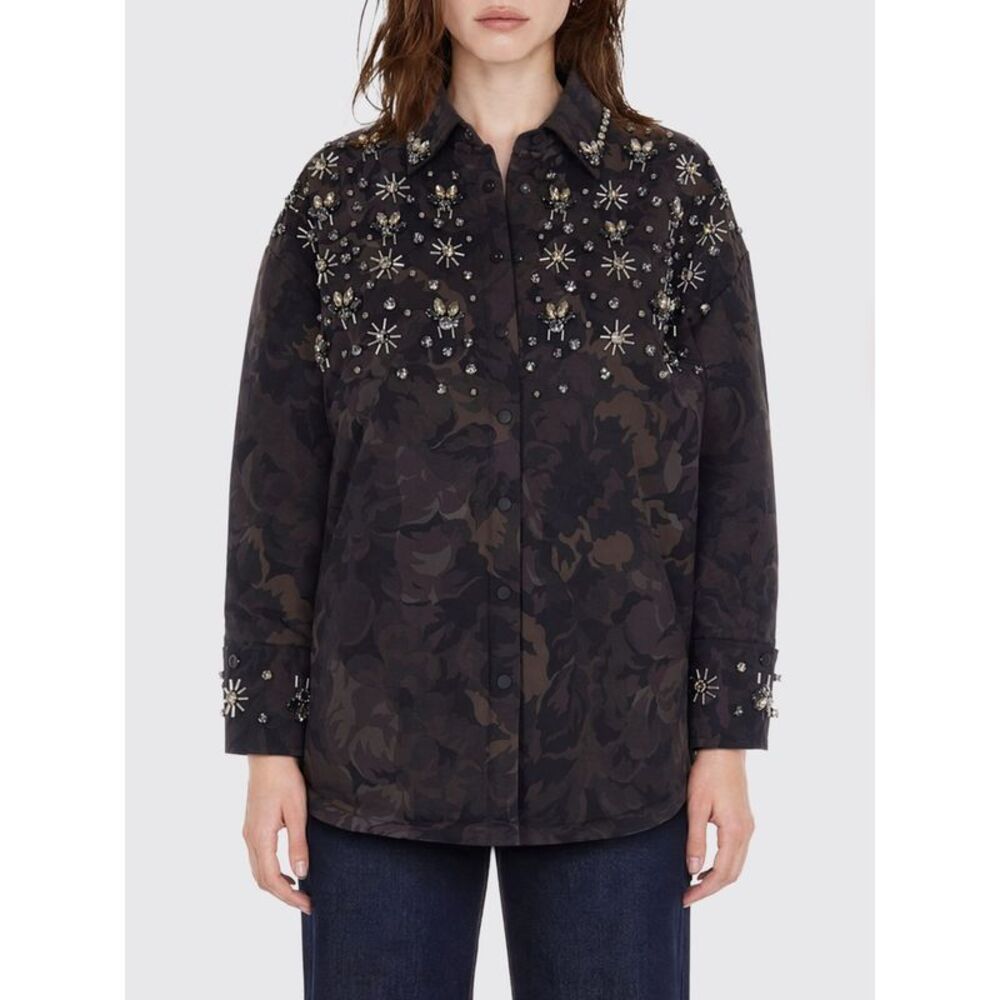 Pinko Women Pinko Floral Embroidered Cropped Shirt Jacket With Rhinestones